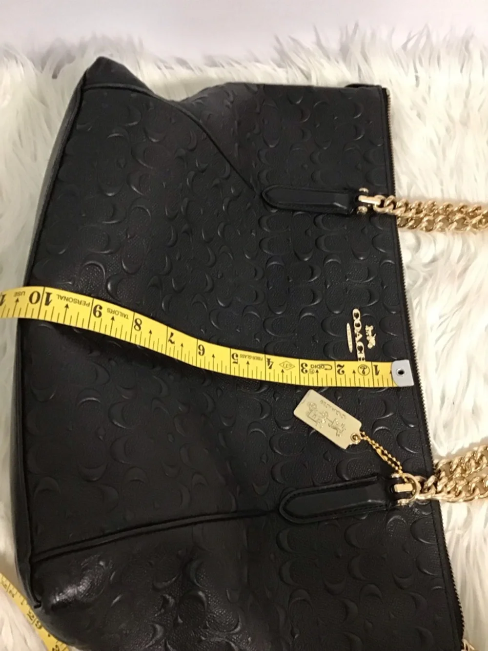 Coach Ava Chain Tote in Signature Embossed Leather Black EUC